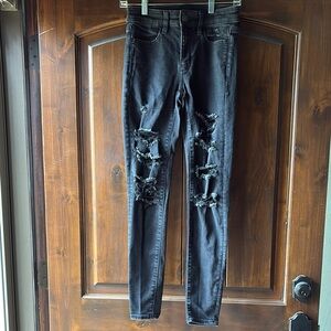 American Eagle Outfitters Black Skinny Jeans with Distressed Details
